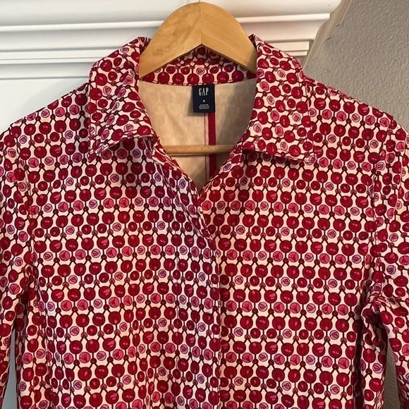 Gap Spring Tulips Pink Red Trench Coat Size Small Button Up Floral - Picture 3 of 12